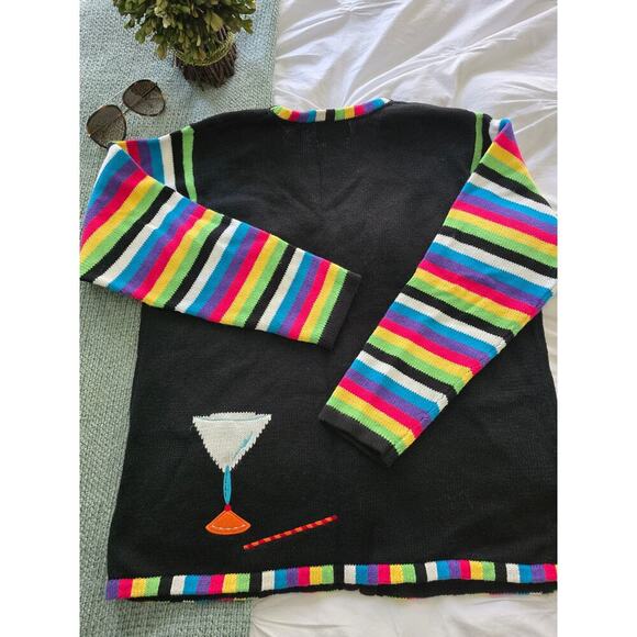 Vintage Quacker Factory Embroidered Cocktail drink martini Sweater Cardigan XL - Picture 4 of 5